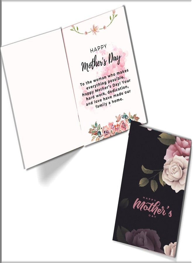 PICKKART Elegant Mother's Day Card with Pink Roses and Daisies, Black Floral Design, A5 Size (Black) - Image 3